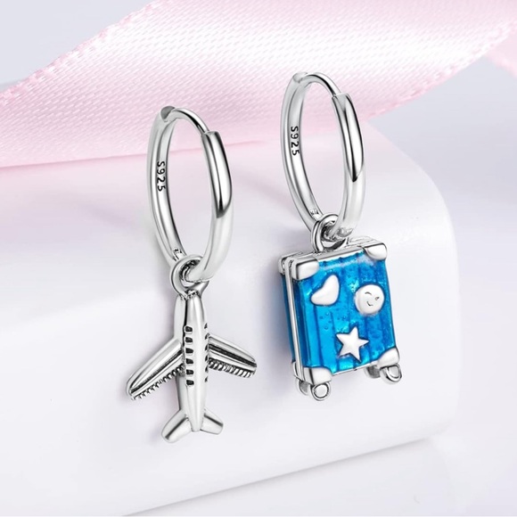 925 sterling silver airplane & Bag Hoops Earrings - Picture 2 of 4